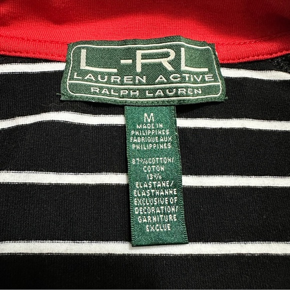 LRL Ralph Lauren Active Women's Medium Black White Striped Full Zip Jacket - Picture 6 of 14